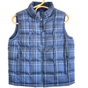 LL Bean Down Insulated Blue Plaid Puffer Vest Youth Kids LG 14-16 Jacket